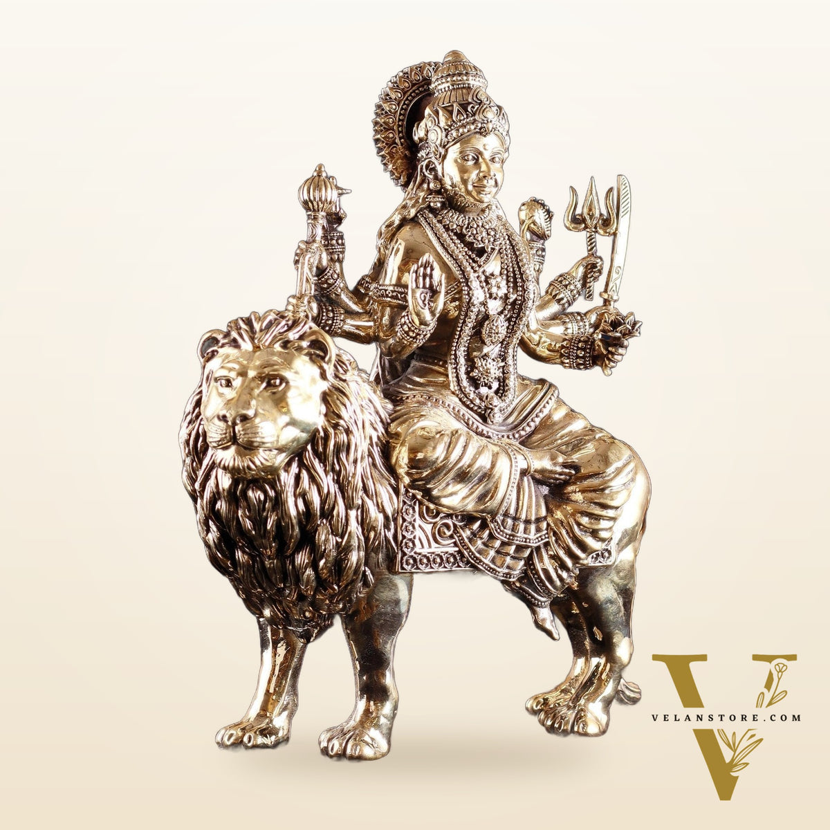 Intricate Superfine Brass Goddess Durga Sherawali Mata Idol 12"