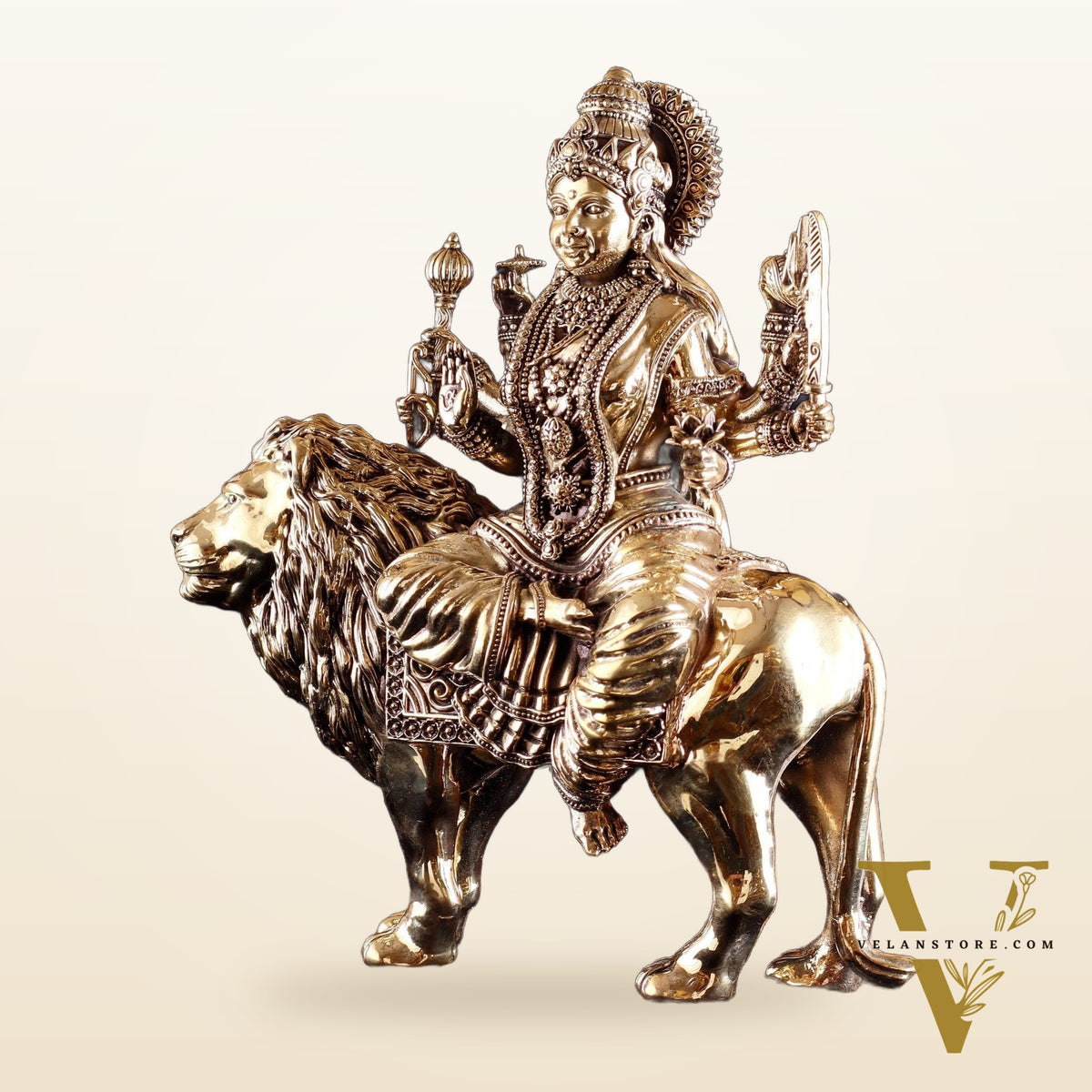 Intricate Superfine Brass Goddess Durga Sherawali Mata Idol 12"
