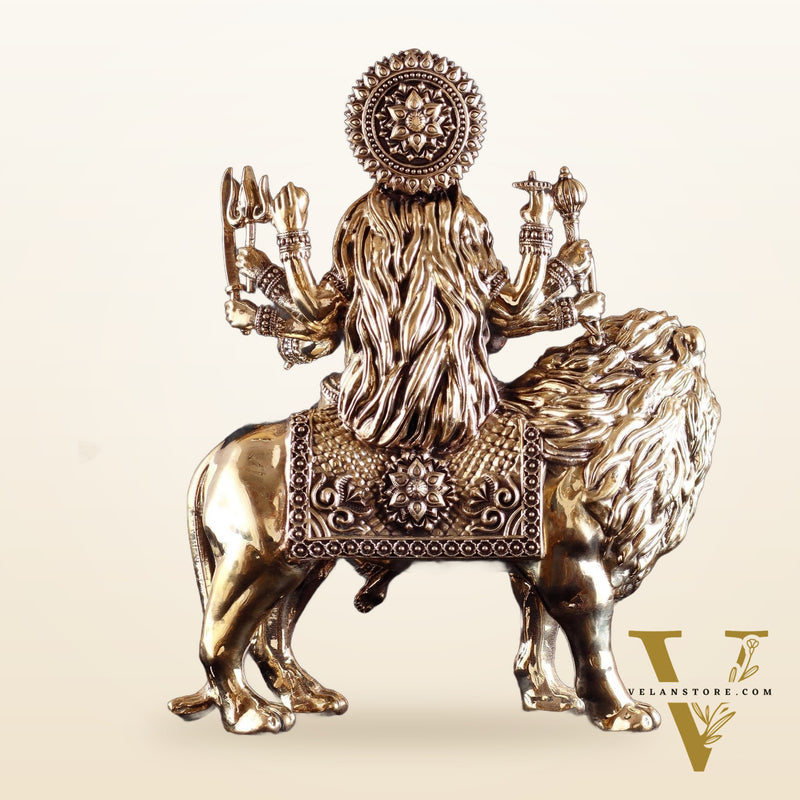 Intricate Superfine Brass Goddess Durga Sherawali Mata Idol 12"