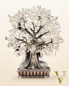 Intricate Superfine Brass Lord Buddha with Bodhi Tree Idol 6.5"