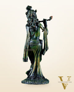 Intricate Superfine brass Lord Krishna in a green finish 10 inch