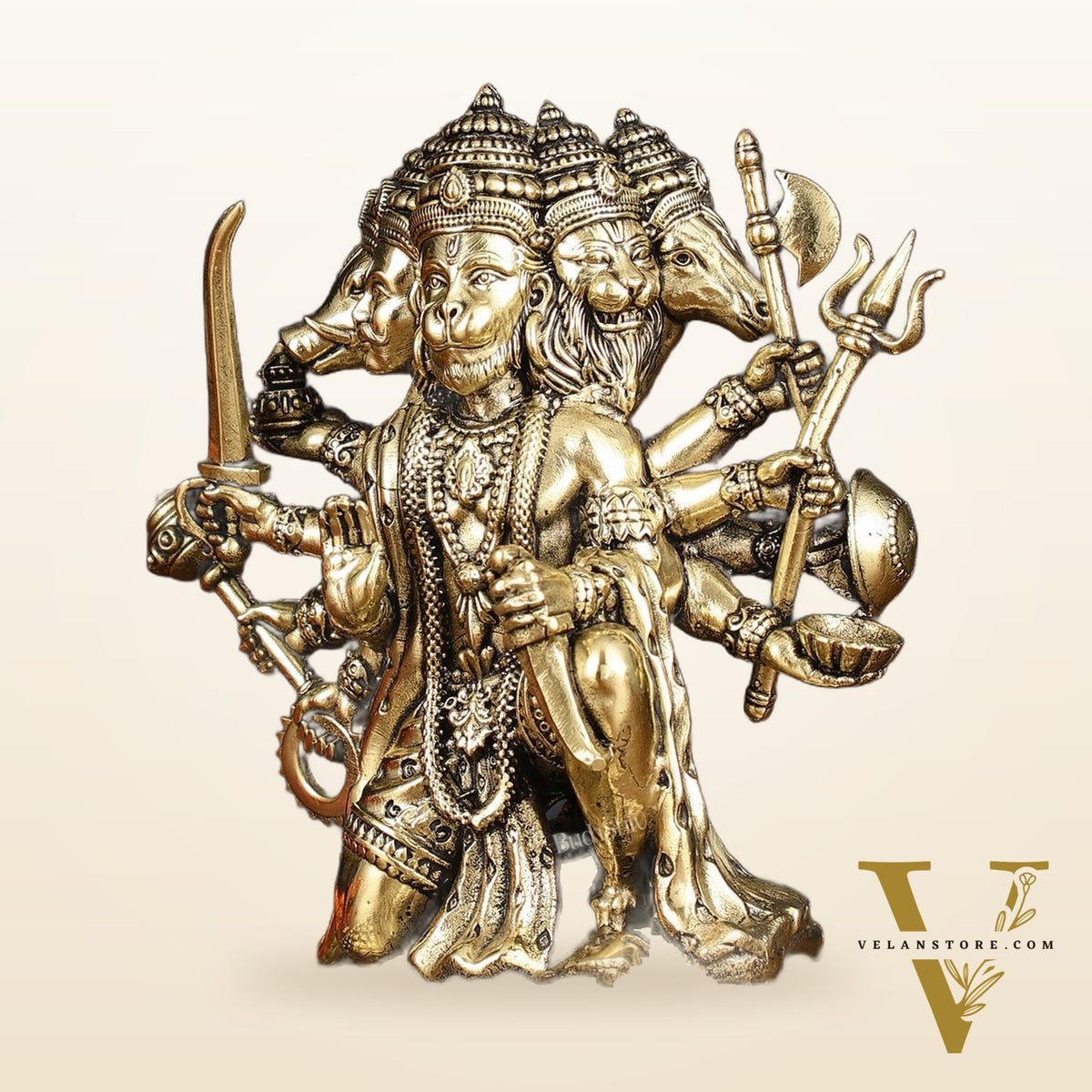 Intricate Superfine Brass Panchmukhi Hanuman Idol - 6" Tall