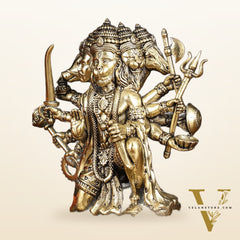 Intricate Superfine Brass Panchmukhi Hanuman Idol - 6" Tall