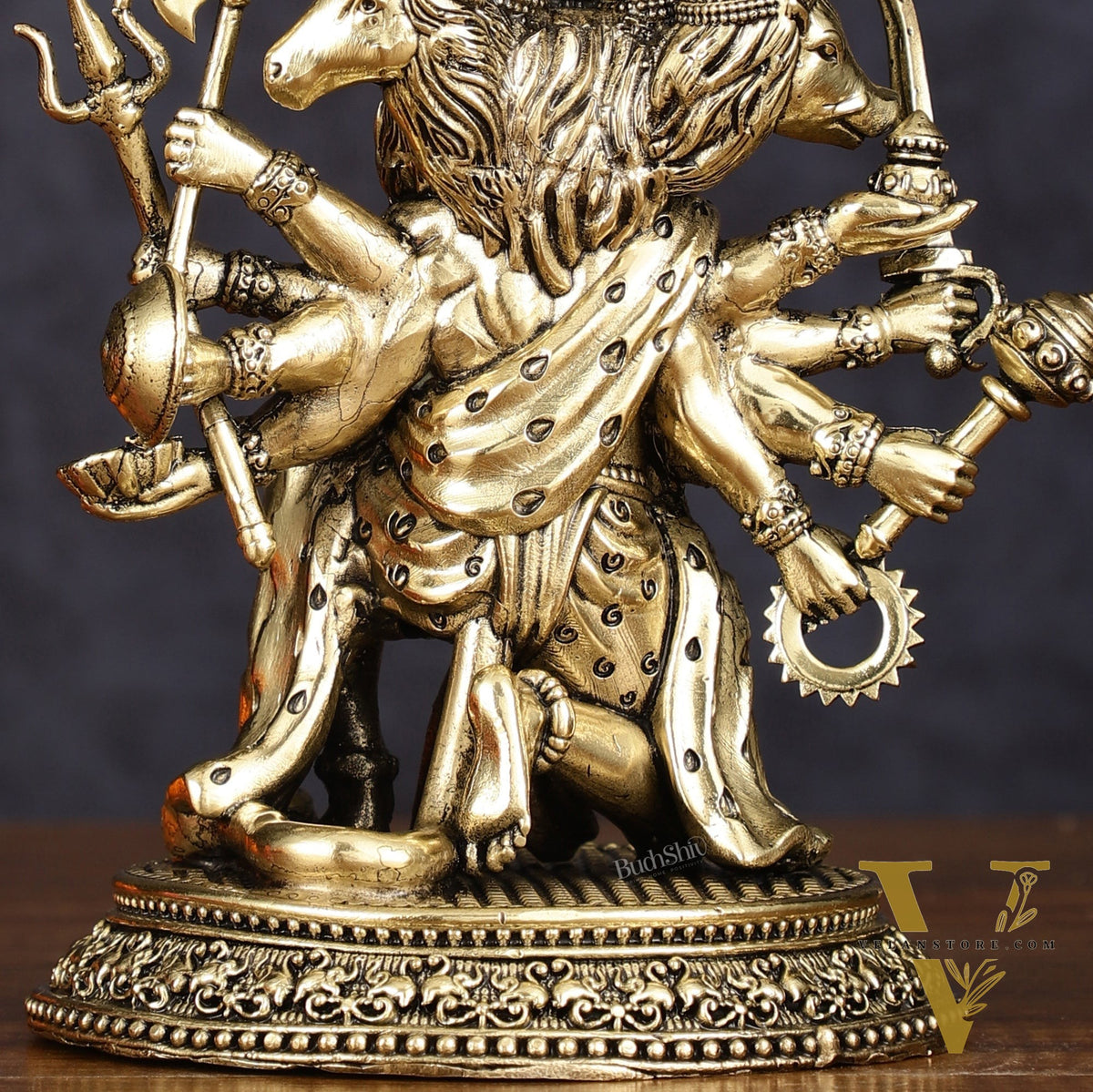 Intricate Superfine Brass Panchmukhi Hanuman Idol - 6" Tall