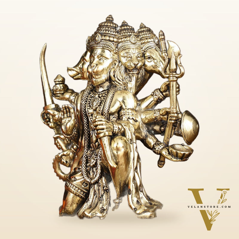 Intricate Superfine Brass Panchmukhi Hanuman Idol - 7" Tall