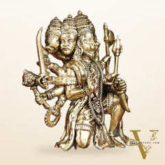 Intricate Superfine Brass Panchmukhi Hanuman Idol - 7" Tall