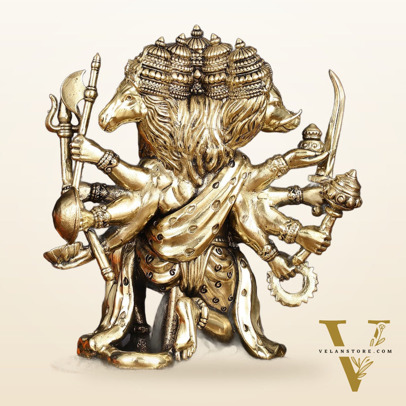 Intricate Superfine Brass Panchmukhi Hanuman Idol - 7" Tall