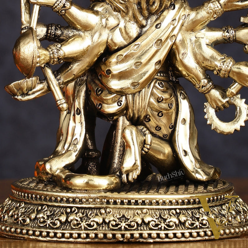 Intricate Superfine Brass Panchmukhi Hanuman Idol - 7" Tall