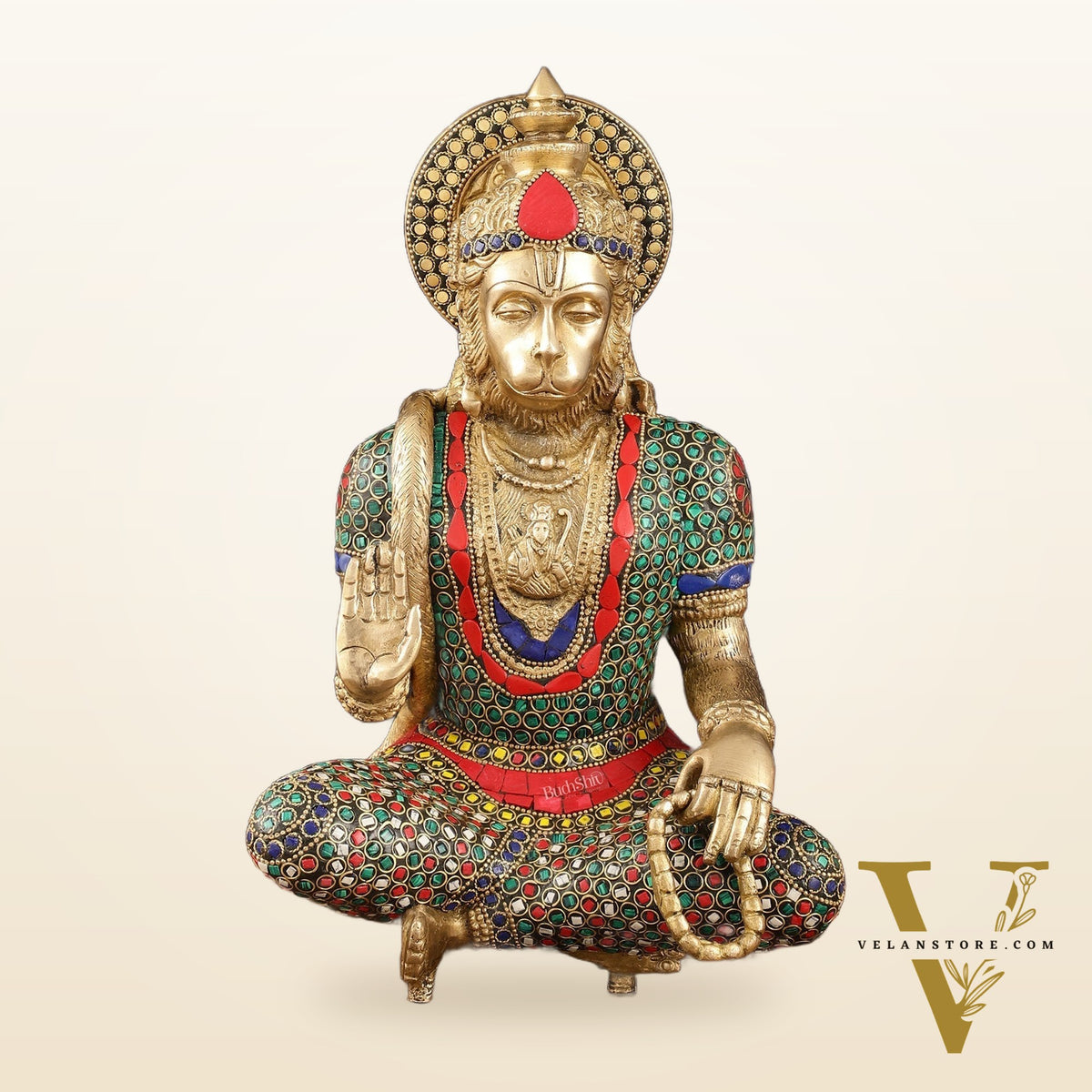Intricately Carved Brass Lord Hanuman Idol - 11" Height, Spiritual Blessing