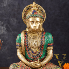 Intricately Carved Brass Lord Hanuman Idol - 11" Height, Spiritual Decor