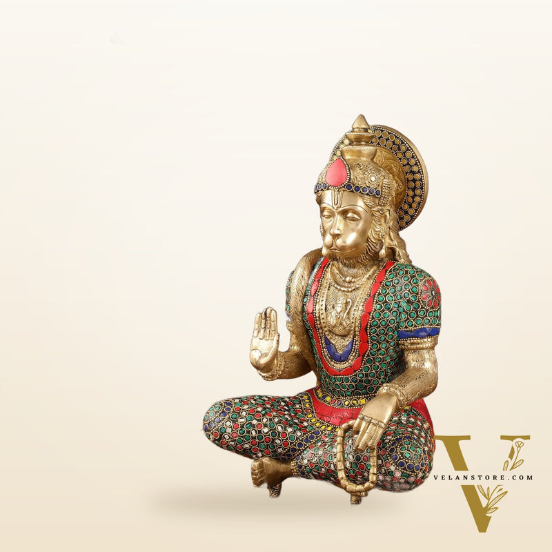Intricately Carved Brass Lord Hanuman Idol - 11" Height, Spiritual Blessing