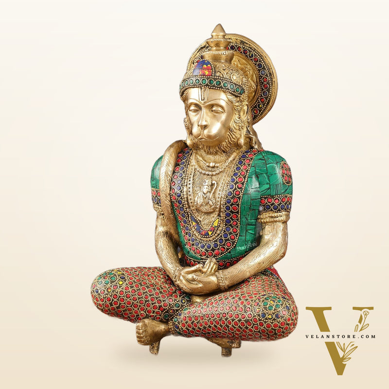 Intricately Carved Brass Lord Hanuman Idol - 11" Height, Spiritual Decor