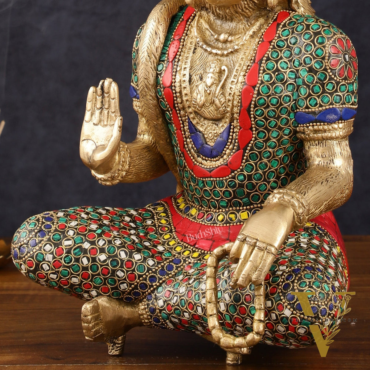 Intricately Carved Brass Lord Hanuman Idol - 11" Height, Spiritual Blessing