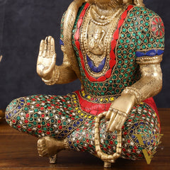 Intricately Carved Brass Lord Hanuman Idol - 11" Height, Spiritual Blessing