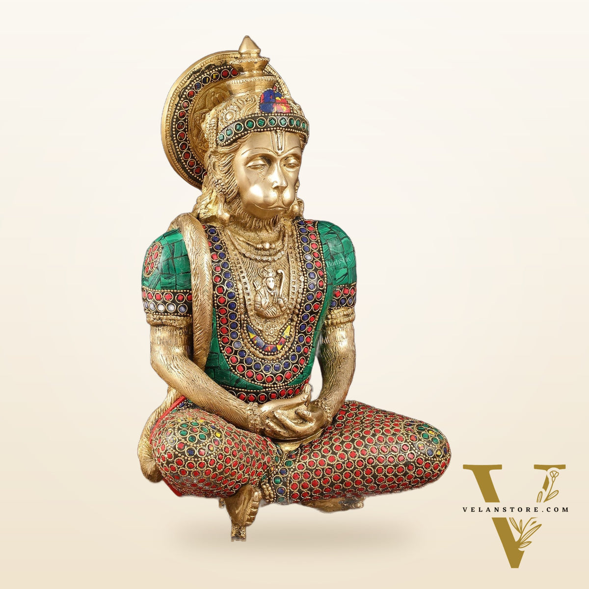 Intricately Carved Brass Lord Hanuman Idol - 11" Height, Spiritual Decor