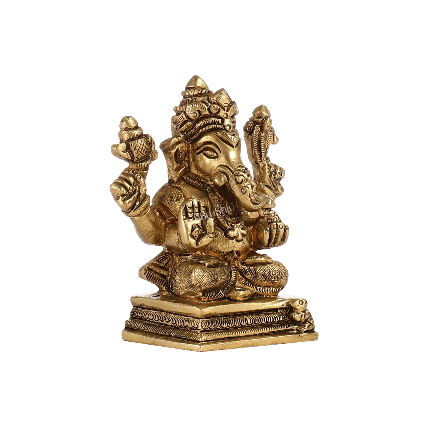 Intricately Crafted Brass Ganesha Idol | Height 3.5 inches |