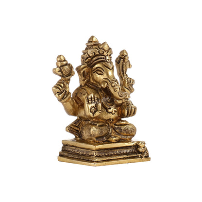 Intricately Crafted Brass Ganesha Idol | Height 3.5 inches |