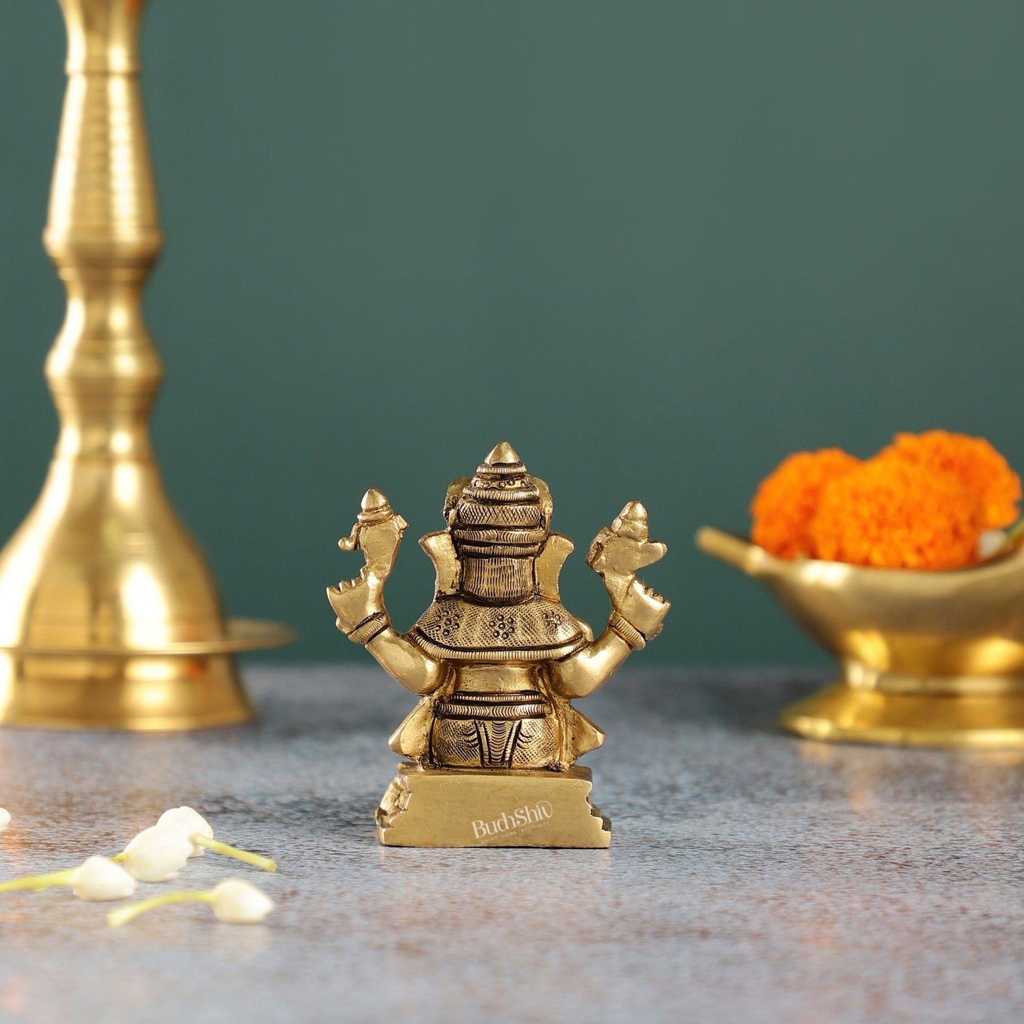 Intricately Crafted Brass Ganesha Idol | Height 3.5 inches |