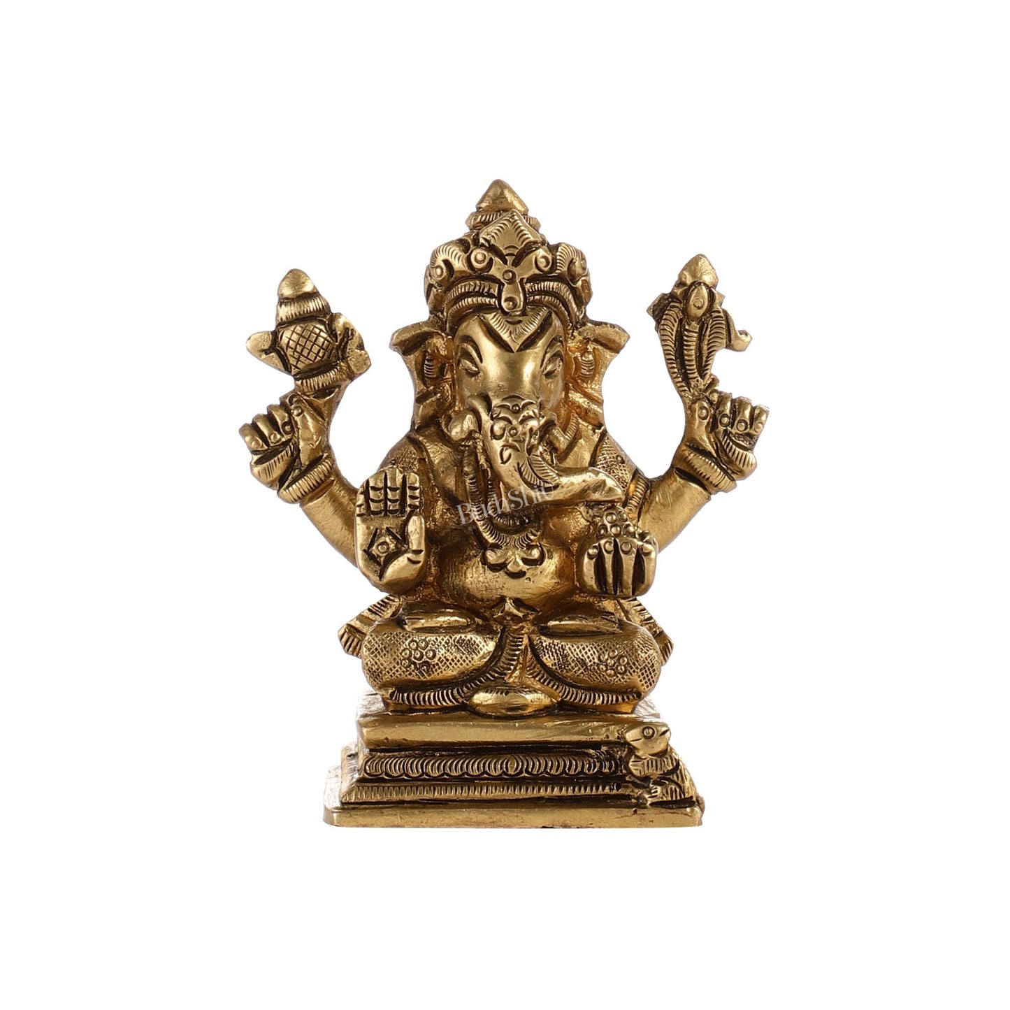 Intricately Crafted Brass Ganesha Idol | Height 3.5 inches |