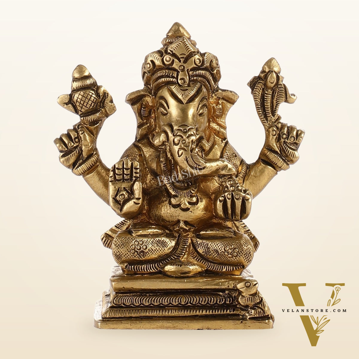 Intricately Crafted Brass Ganesha Idol | Height 3.5 inches |