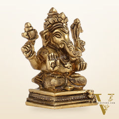 Intricately Crafted Brass Ganesha Idol | Height 3.5 inches |