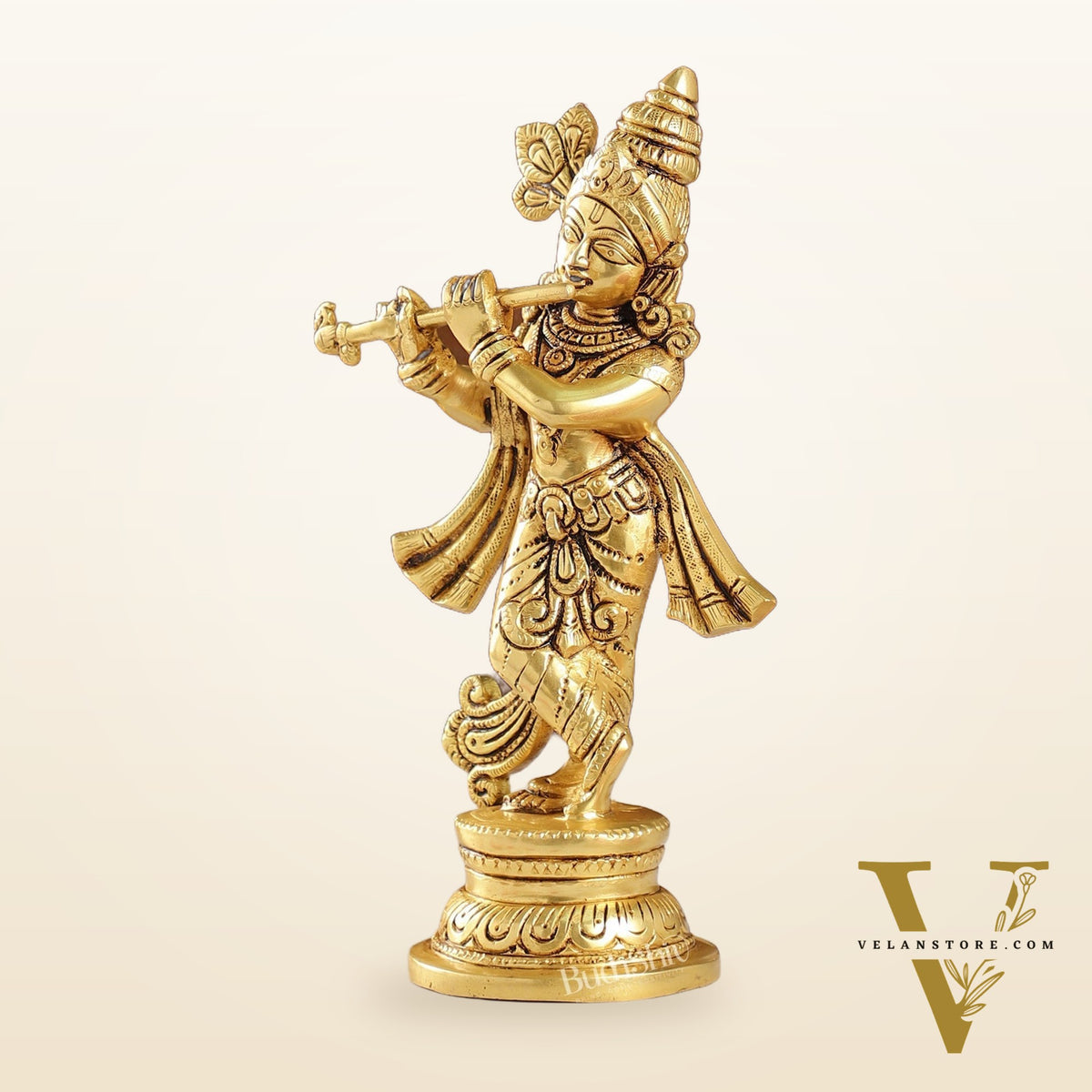 Intricately Crafted Brass Superfine Krishna Idol | 9" Height | Captivating Detail