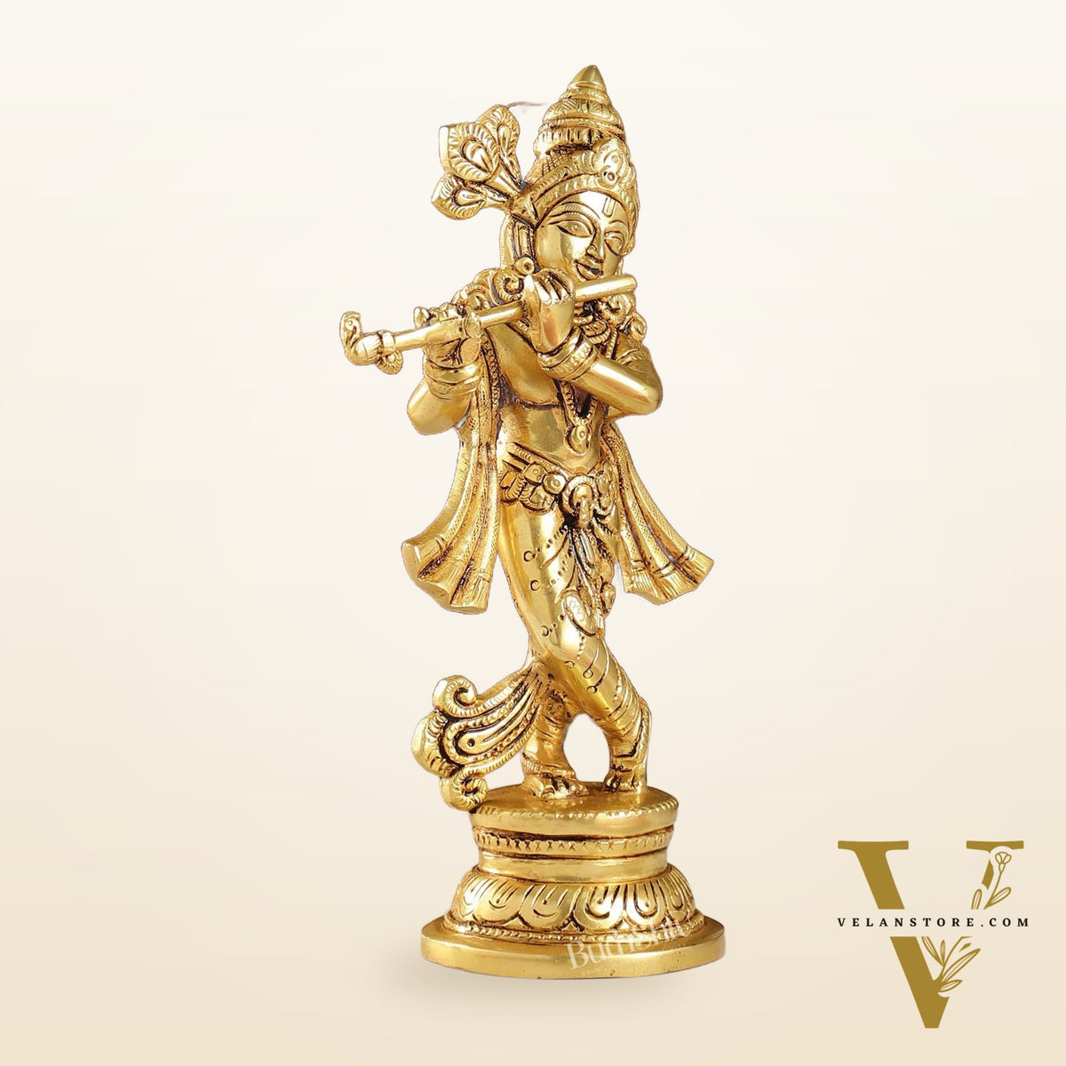 Intricately Crafted Brass Superfine Krishna Idol | 9" Height | Captivating Detail