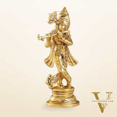 Intricately Crafted Brass Superfine Krishna Idol | 9" Height | Captivating Detail