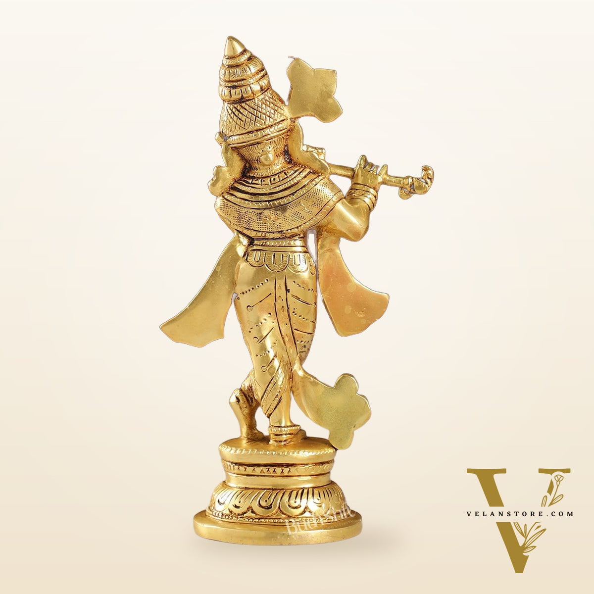 Intricately Crafted Brass Superfine Krishna Idol | 9" Height | Captivating Detail