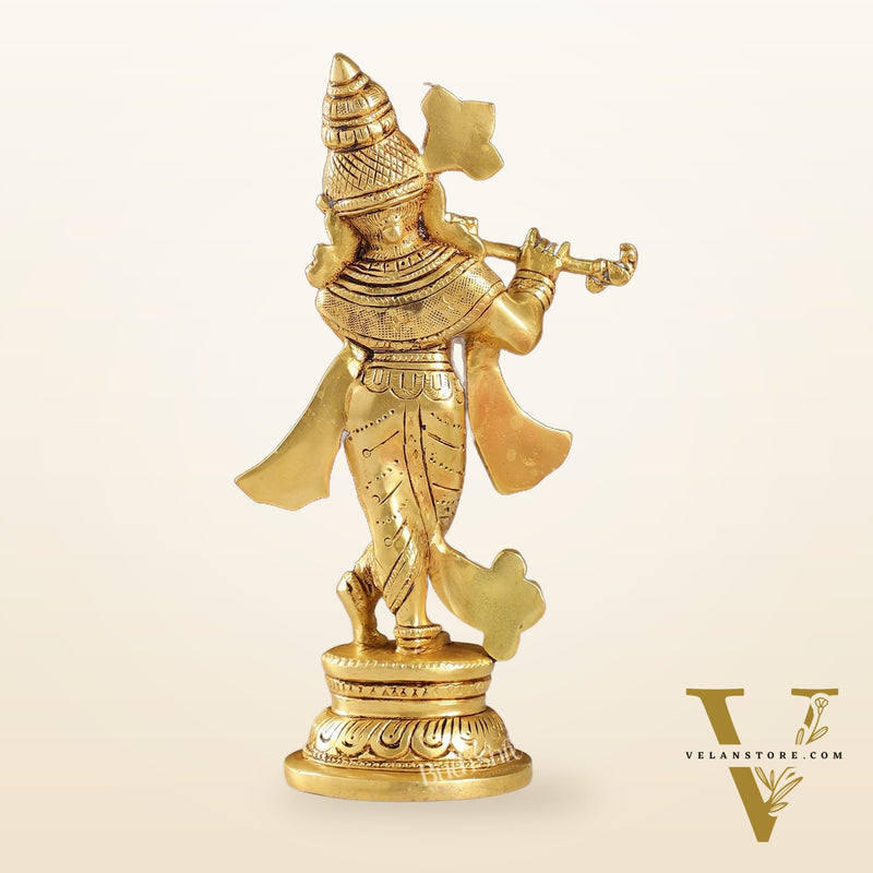 Intricately Crafted Brass Superfine Krishna Idol | 9" Height | Captivating Detail