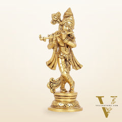 Intricately Crafted Brass Superfine Krishna Idol | 9" Height | Captivating Detail