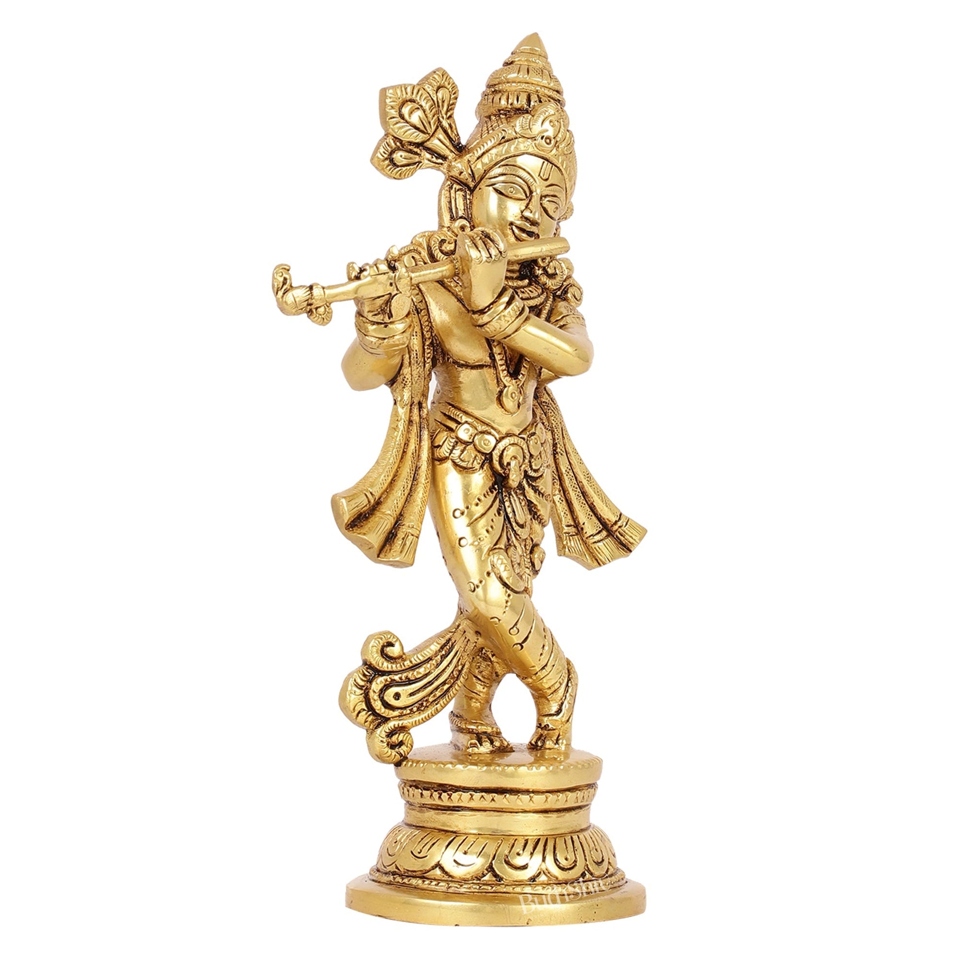 Intricately Crafted Brass Superfine Krishna Idol | 9" Height | Captivating Detail