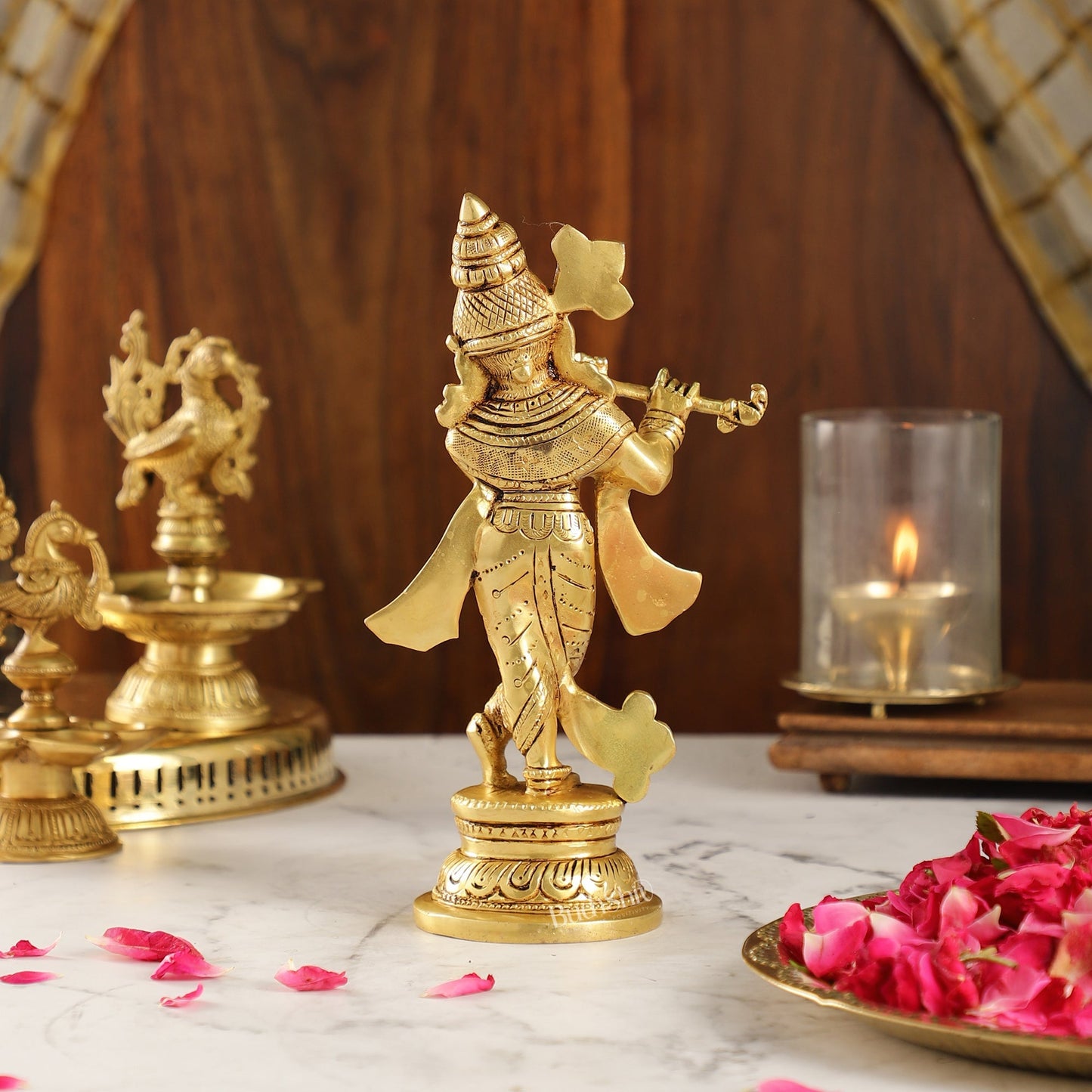 Intricately Crafted Brass Superfine Krishna Idol | 9" Height | Captivating Detail