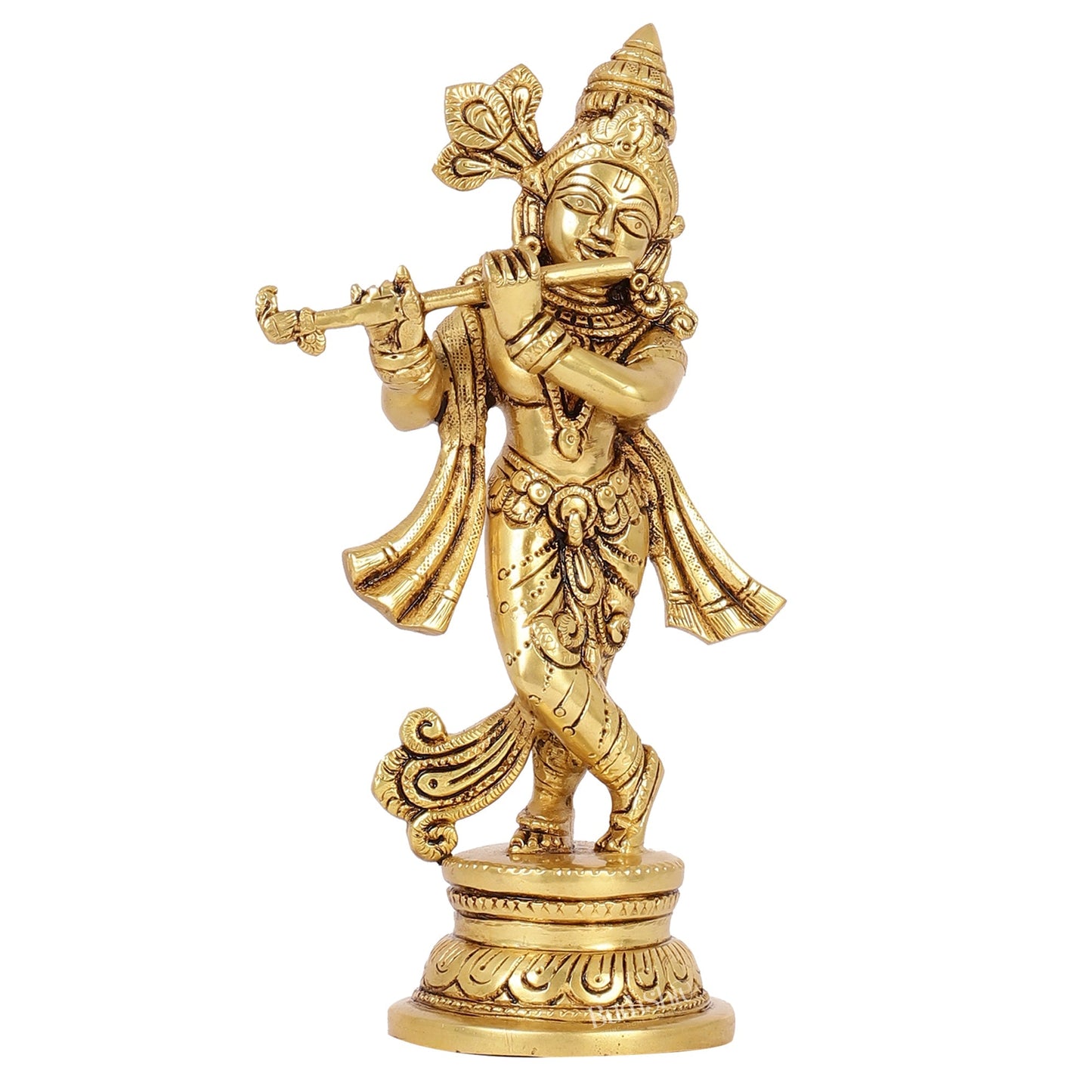 Intricately Crafted Brass Superfine Krishna Idol | 9" Height | Captivating Detail