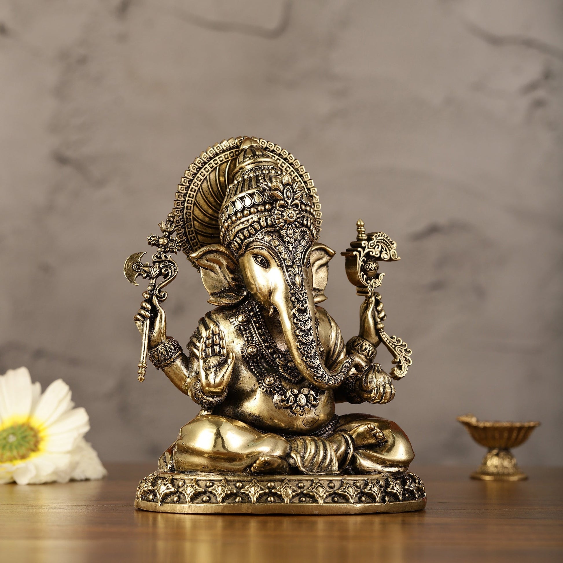 Intricately Crafted Pure superfine Brass Lord Ganesha Statue - 6.5"