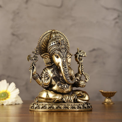 Intricately Crafted Pure superfine Brass Lord Ganesha Statue - 6.5"