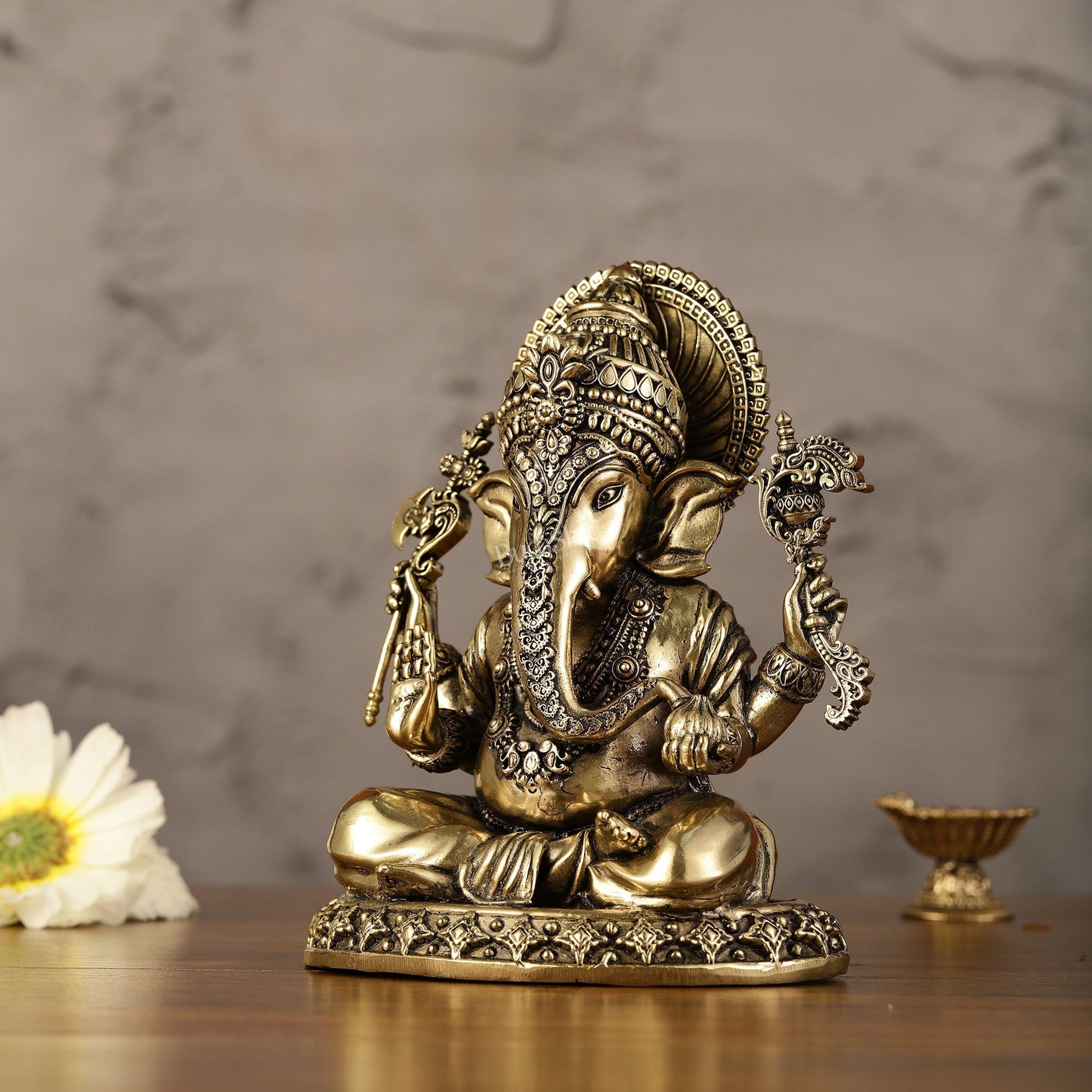 Intricately Crafted Pure superfine Brass Lord Ganesha Statue - 6.5"