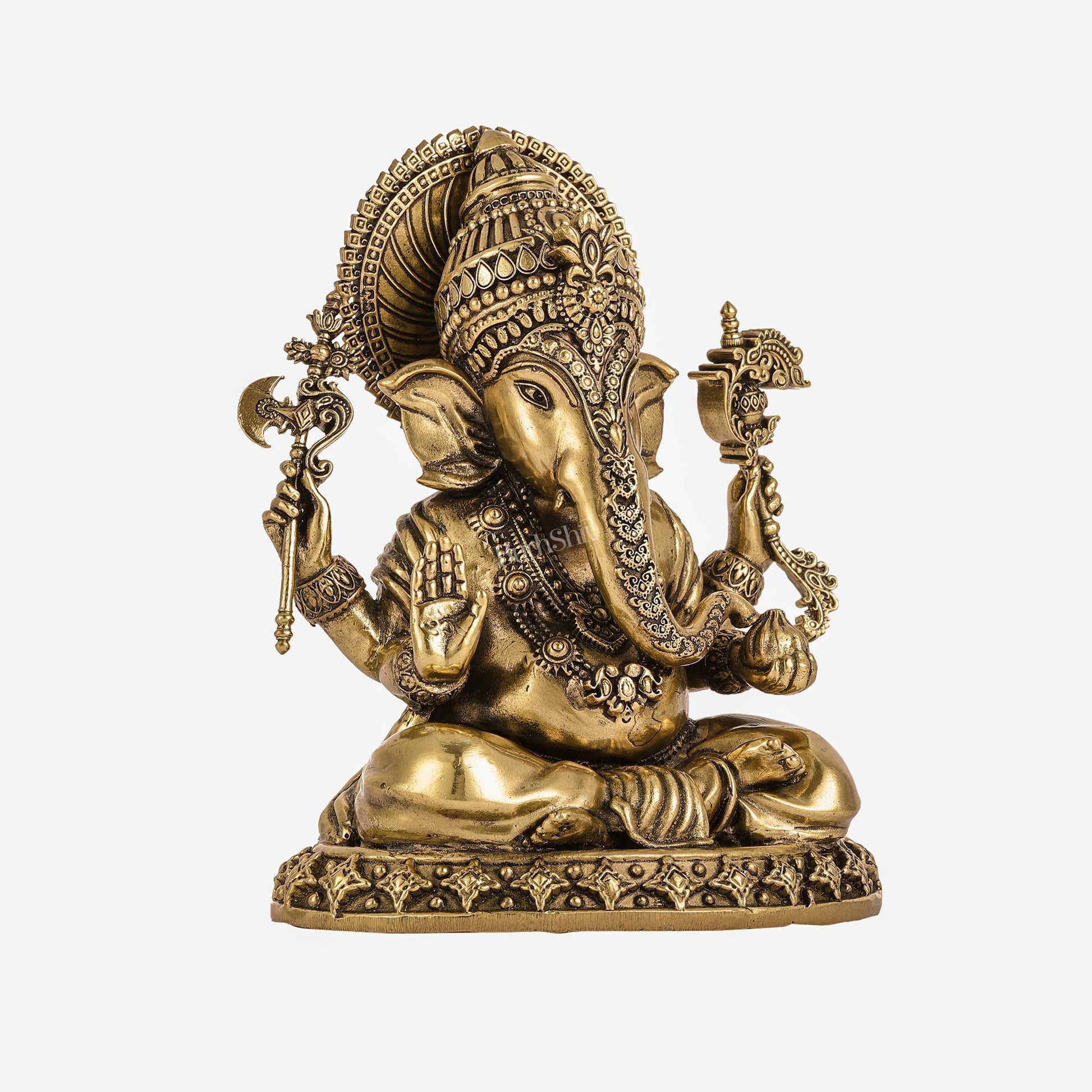 Intricately Crafted Pure superfine Brass Lord Ganesha Statue - 6.5"
