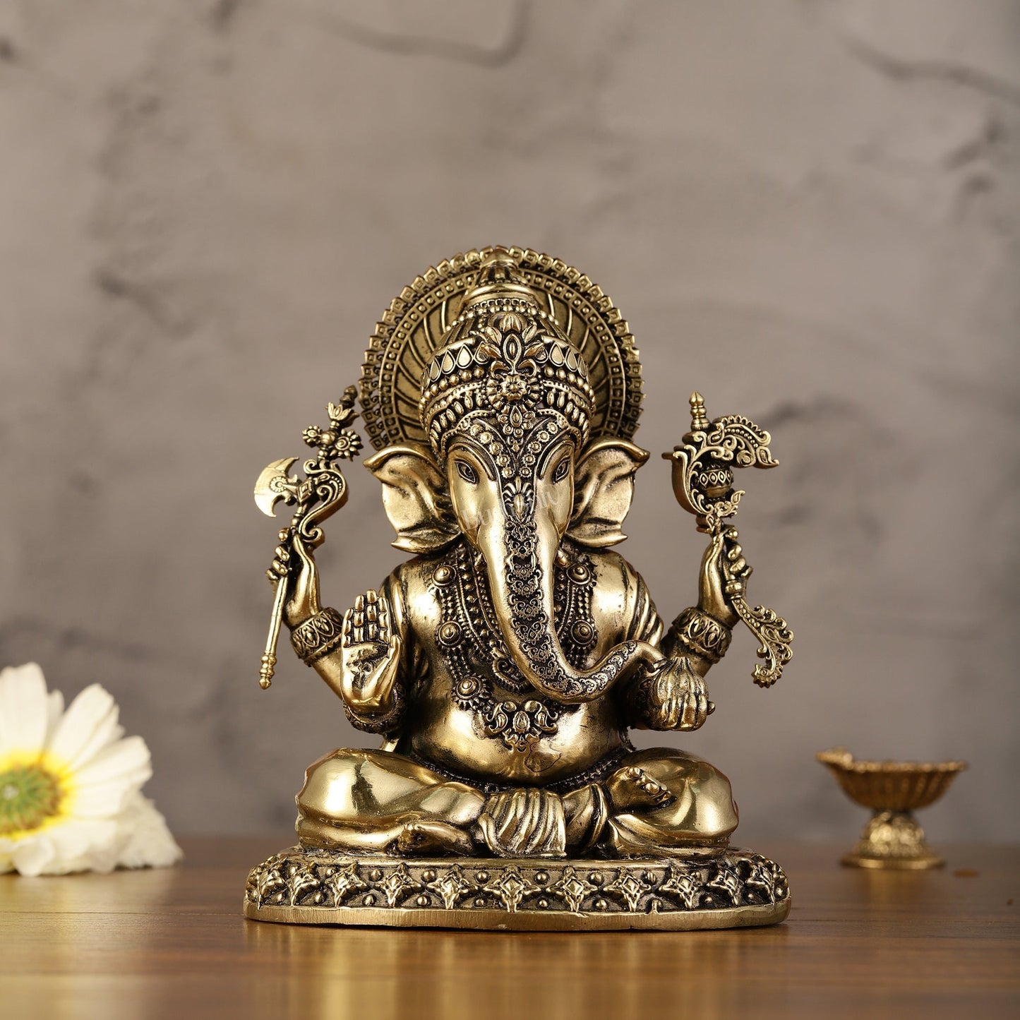 Intricately Crafted Pure superfine Brass Lord Ganesha Statue - 6.5"