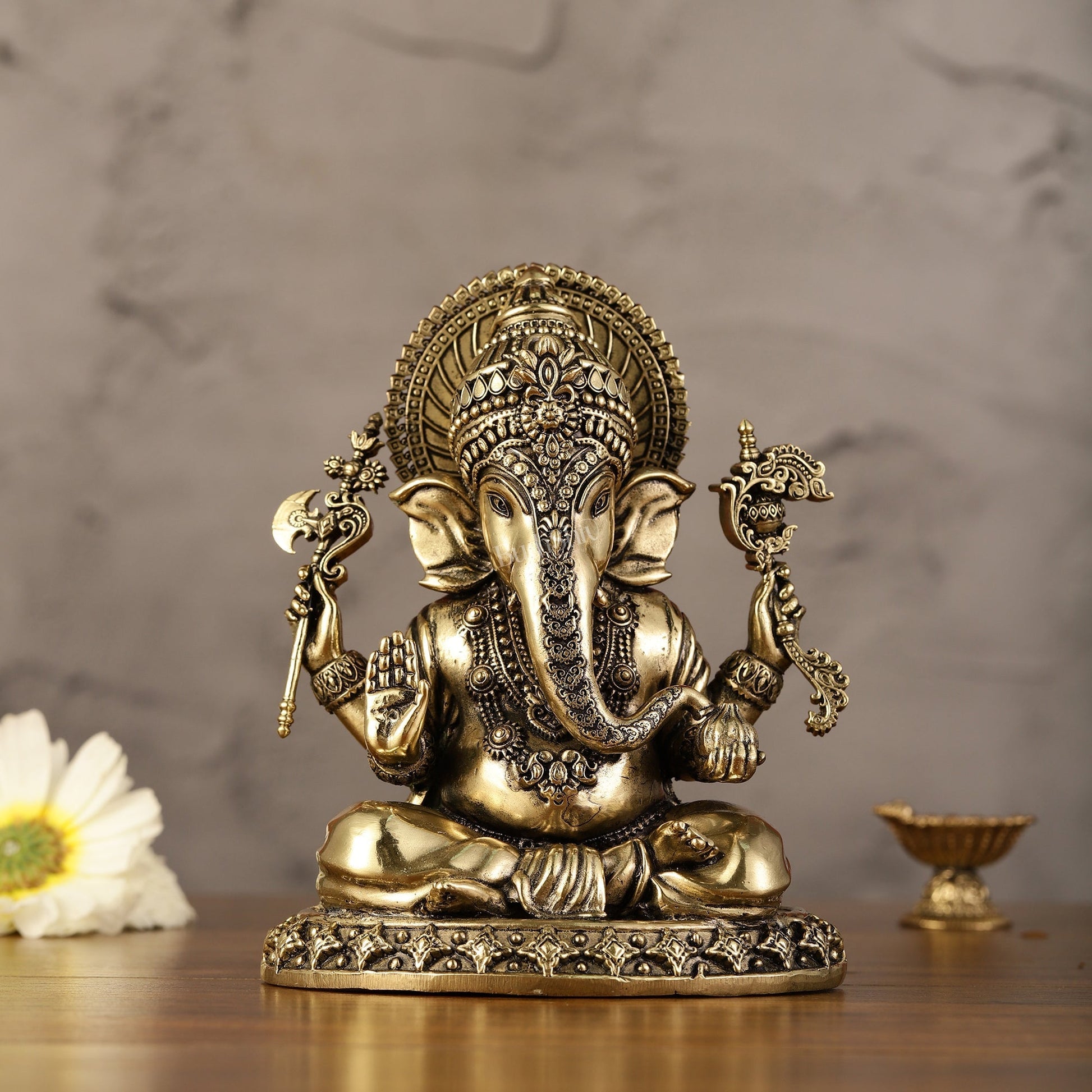 Intricately Crafted Pure superfine Brass Lord Ganesha Statue - 6.5"