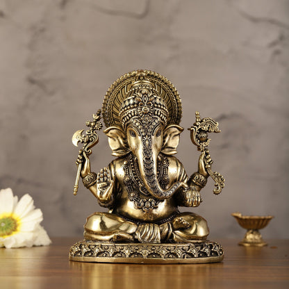 Intricately Crafted Pure superfine Brass Lord Ganesha Statue - 6.5"