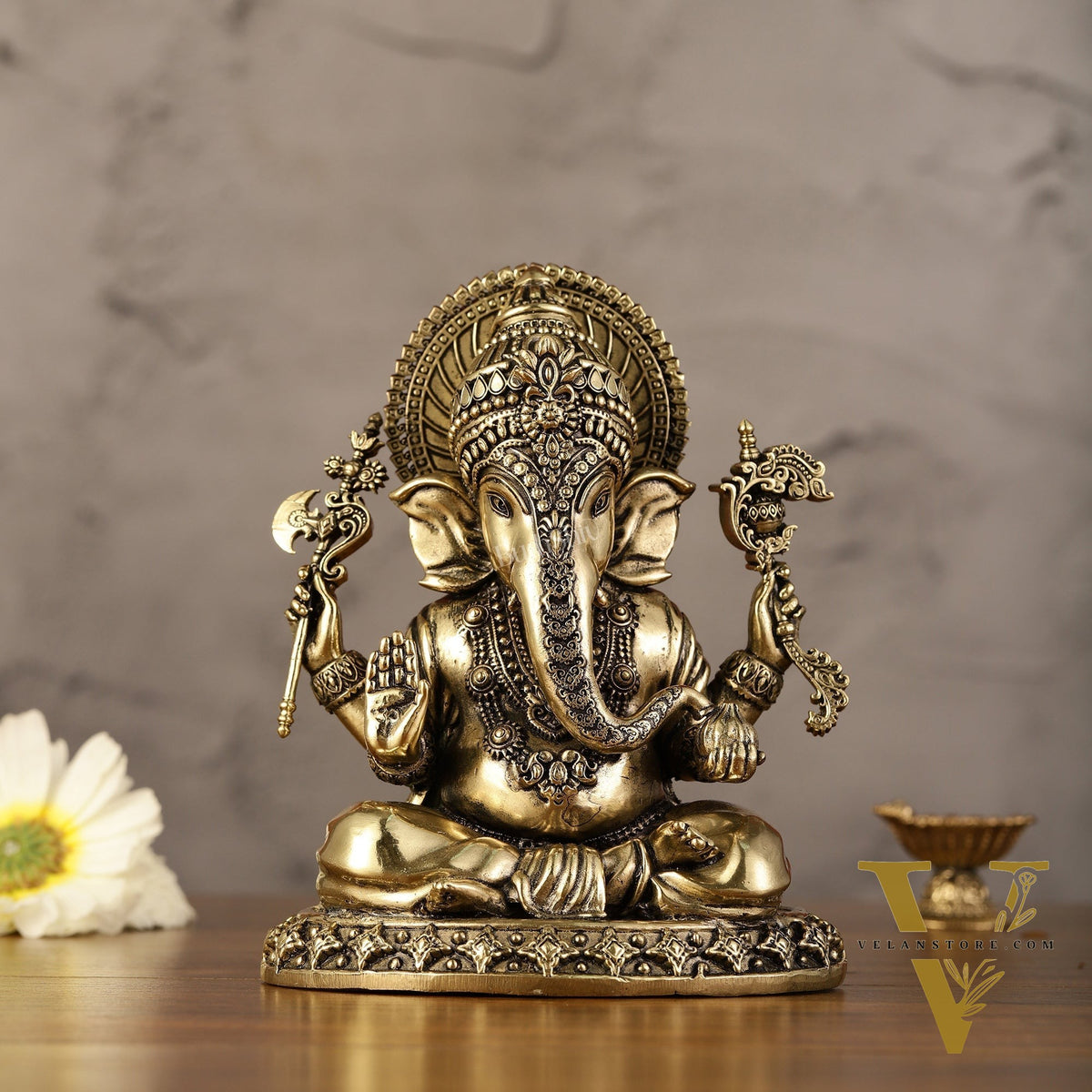 Intricately Crafted Pure superfine Brass Lord Ganesha Statue - 6.5"