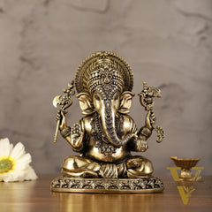 Intricately Crafted Pure superfine Brass Lord Ganesha Statue - 6.5"