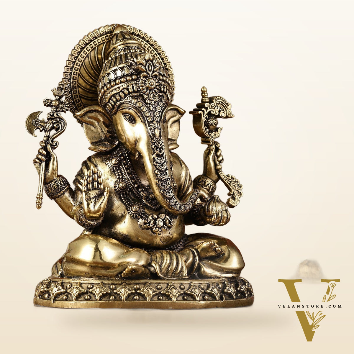 Intricately Crafted Pure superfine Brass Lord Ganesha Statue - 6.5"
