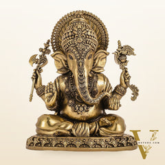 Intricately Crafted Pure superfine Brass Lord Ganesha Statue - 6.5"