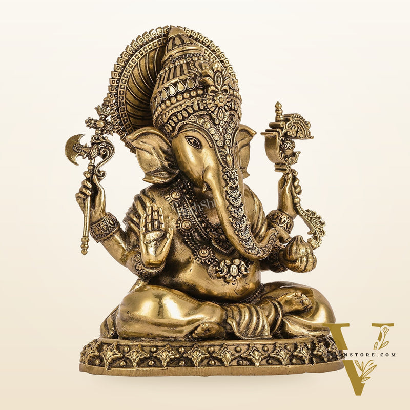 Intricately Crafted Pure superfine Brass Lord Ganesha Statue - 6.5"