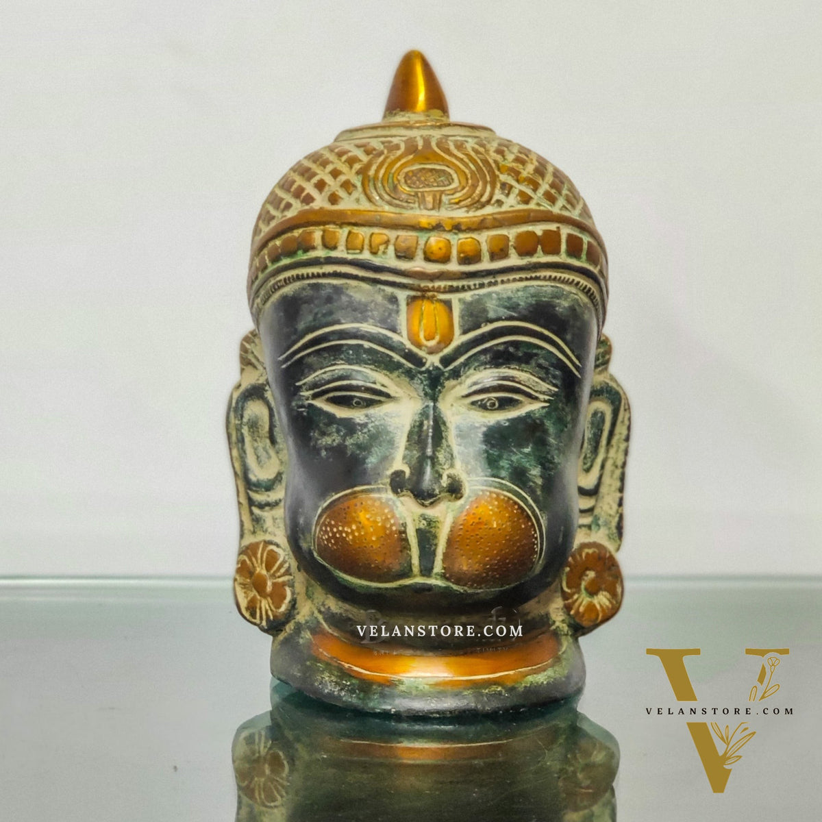 Intricately Handcrafted Brass Lord Hanuman Bust | 7.5" Height | Tabletop Decor