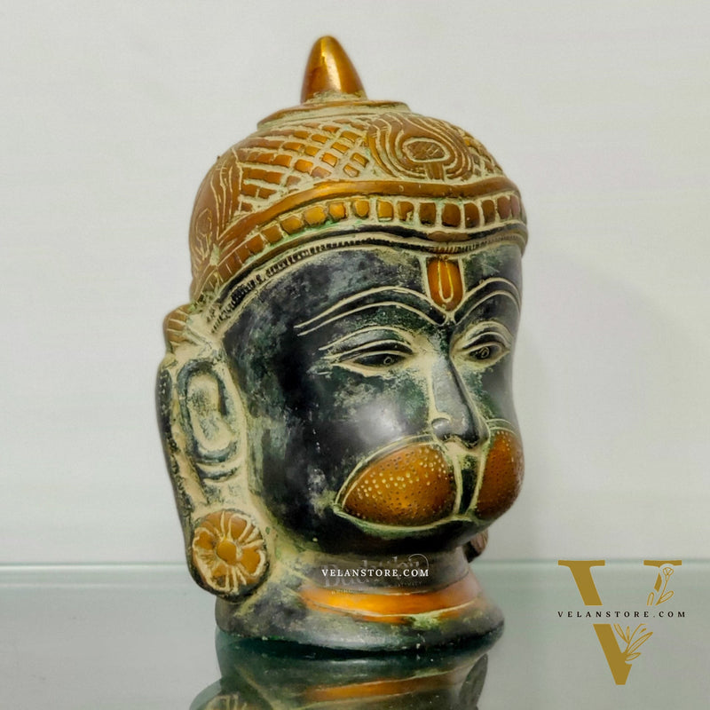 Intricately Handcrafted Brass Lord Hanuman Bust | 7.5" Height | Tabletop Decor