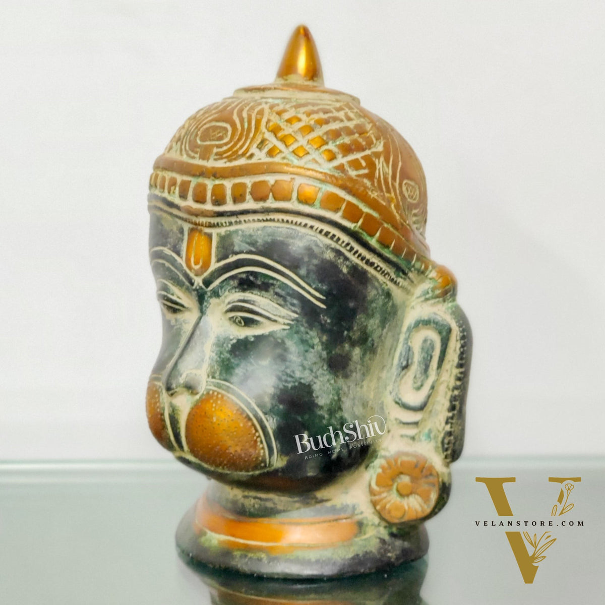 Intricately Handcrafted Brass Lord Hanuman Bust | 7.5" Height | Tabletop Decor