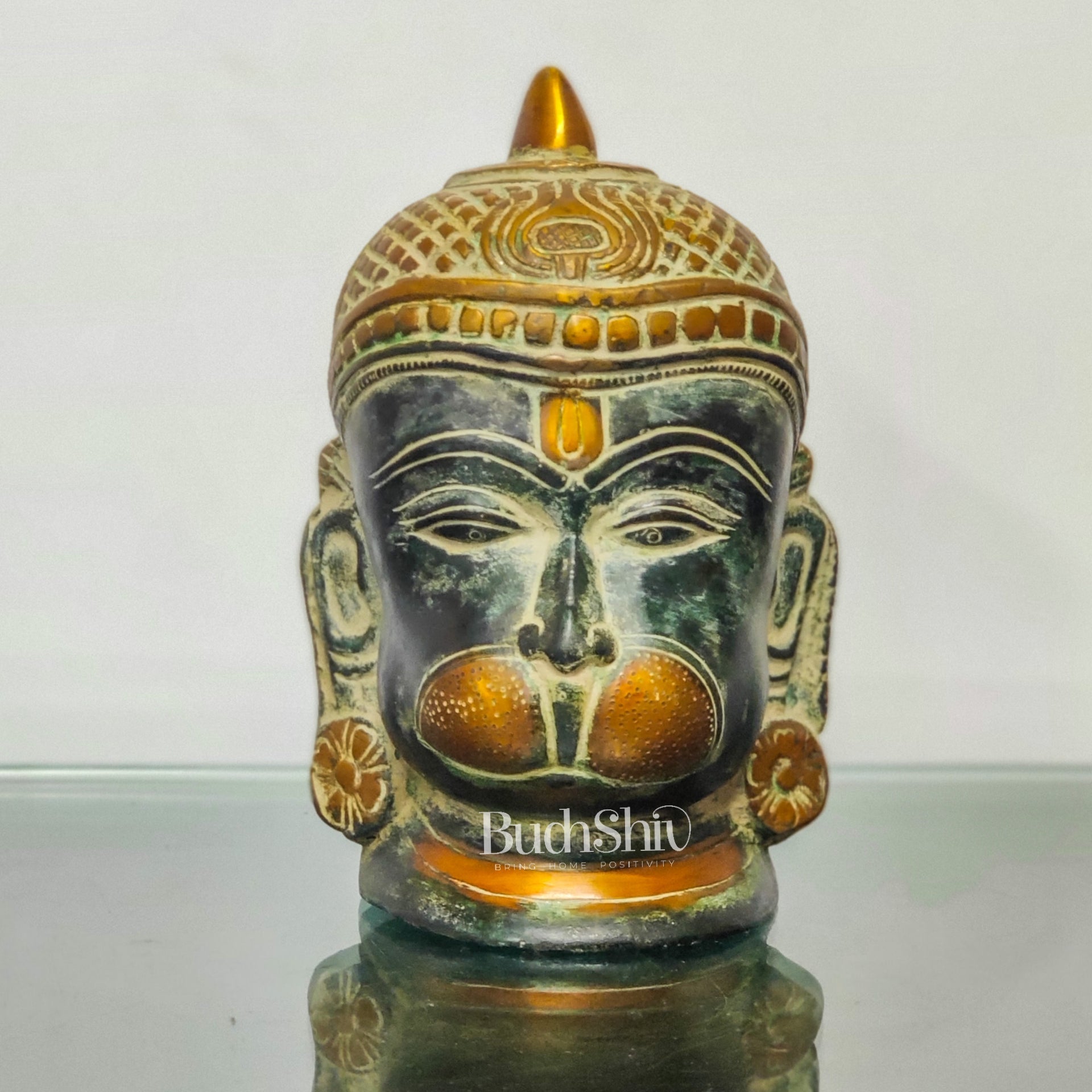 Intricately Handcrafted Brass Lord Hanuman Bust | 7.5" Height | Tabletop Decor